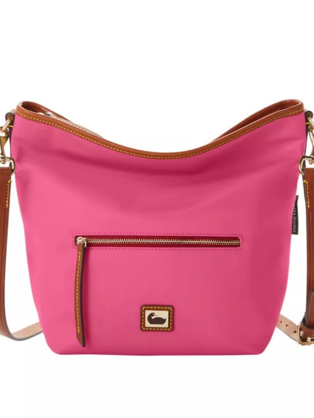 Dooney & Bourke Hot Pink Nylon Crossbody Bag with Brown Trim